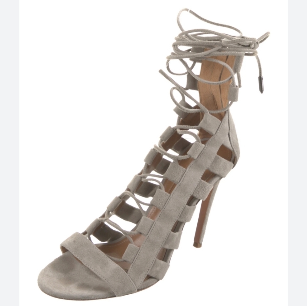 Aquazzura Gray Lace-Up Sandals